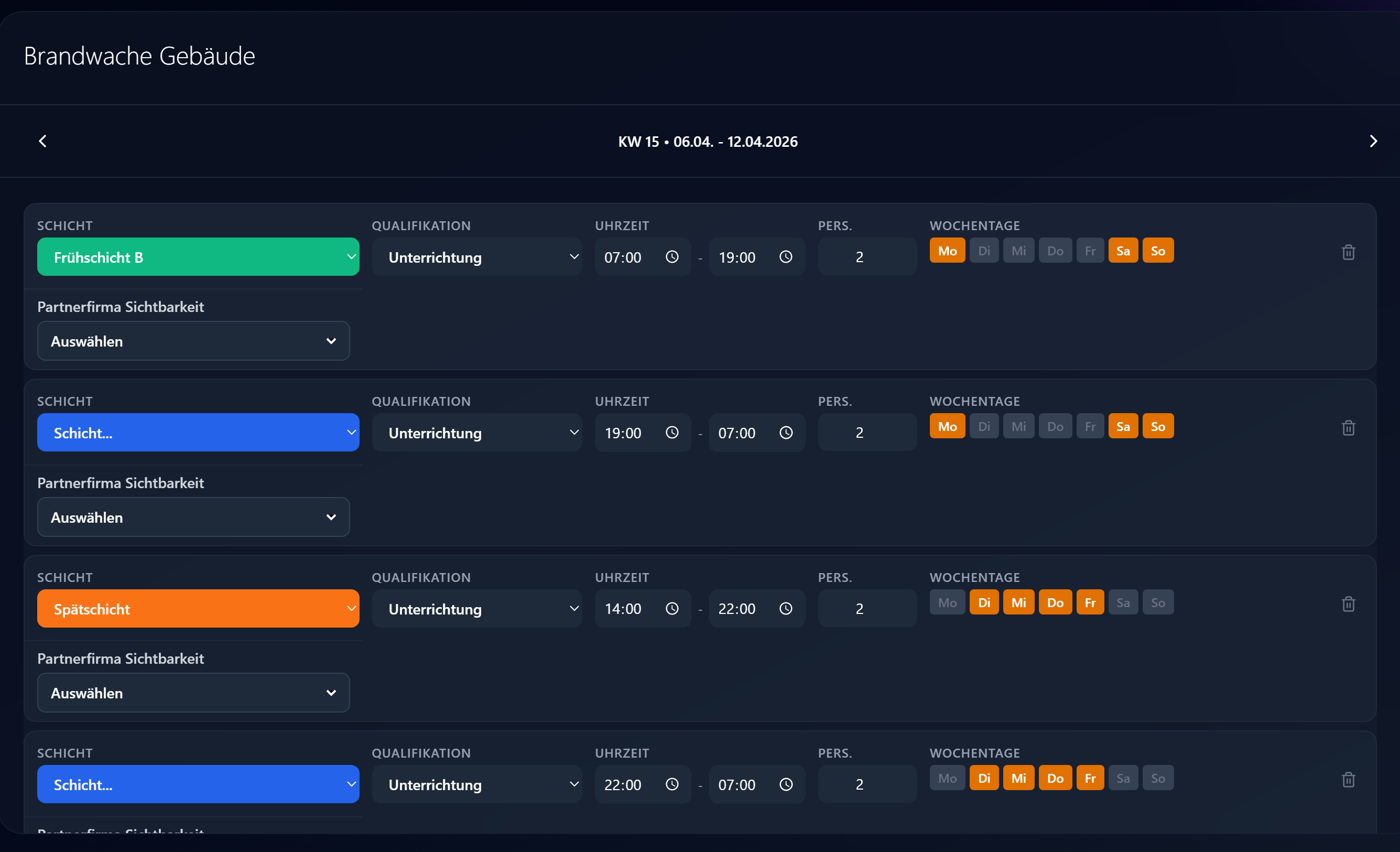 SecureTime – Objektdienstplan Wochenansicht