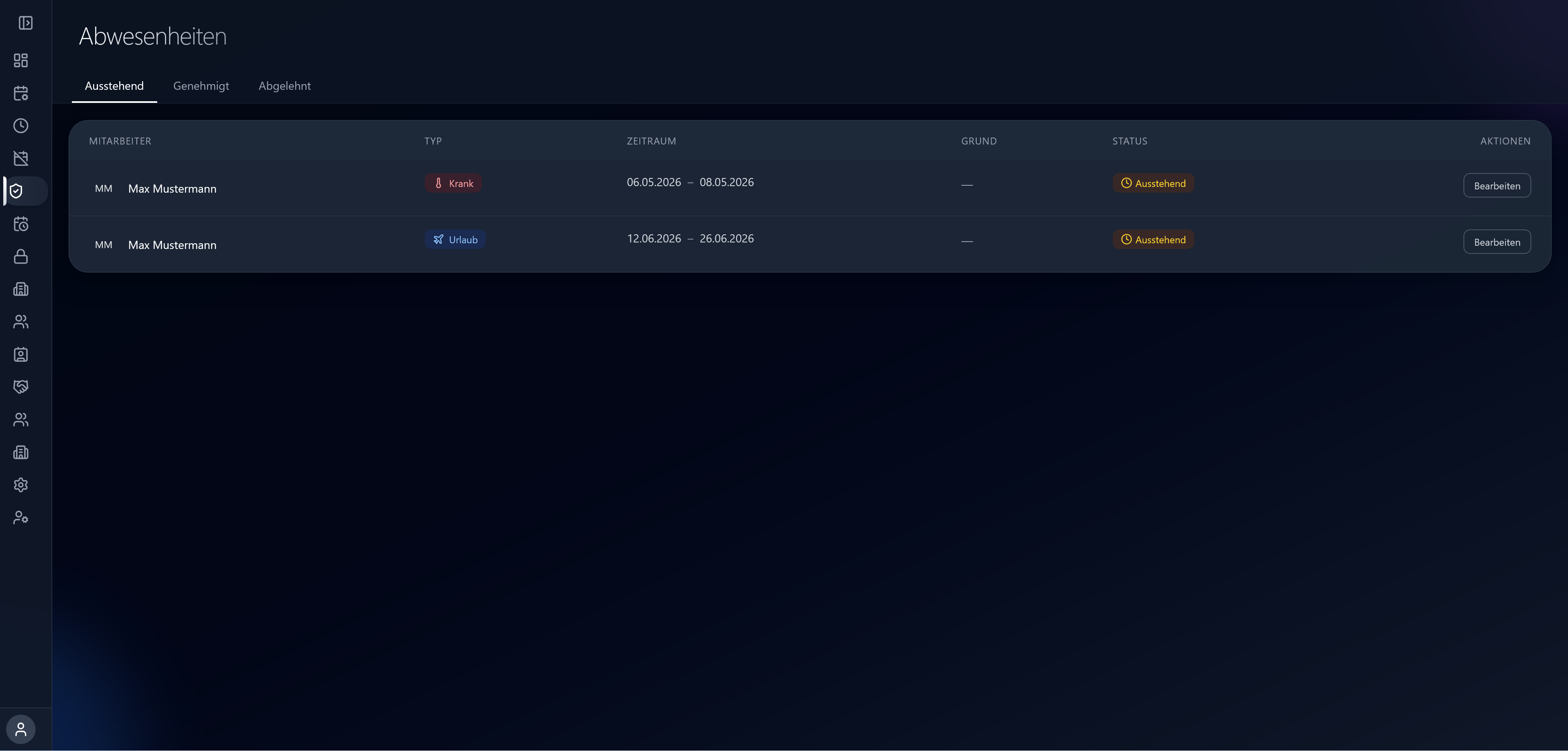 SecureTime – Übersicht ausstehende und bearbeitbare Abwesenheitsanträge für Admins